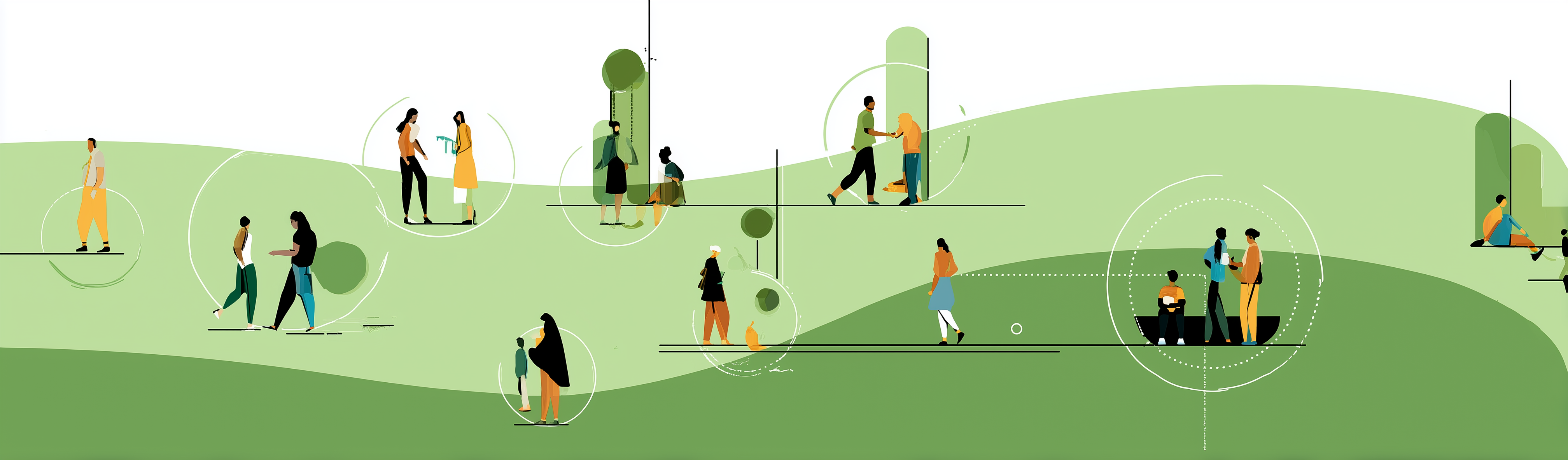 Our Initiatives - Illustrated landscape with people engaged in various activities