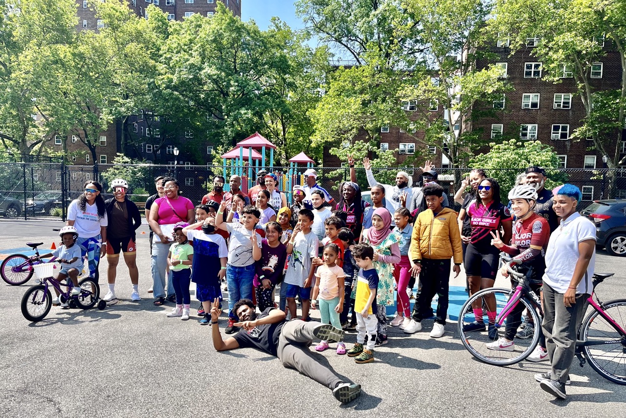 Community cycling event with children and adults