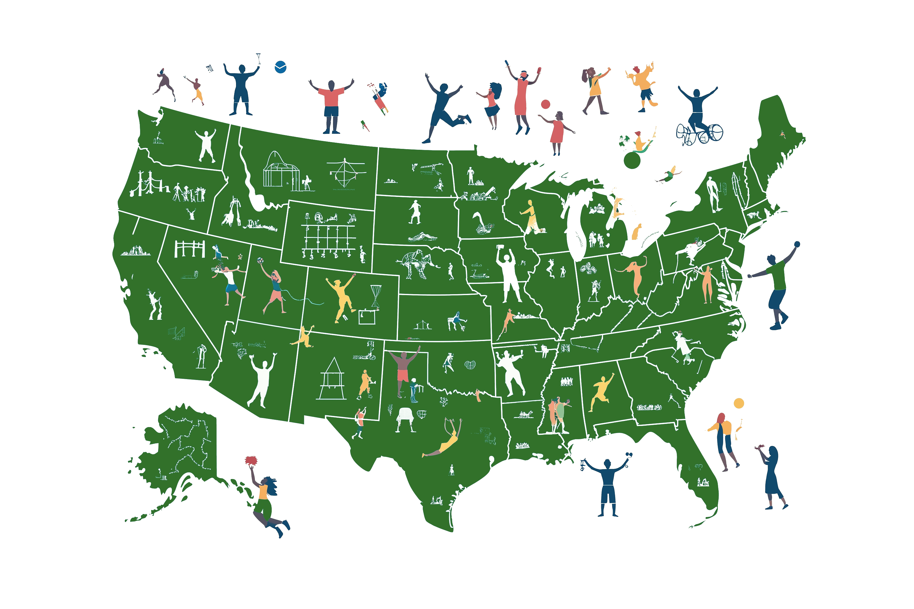 Map of the United States showing active people